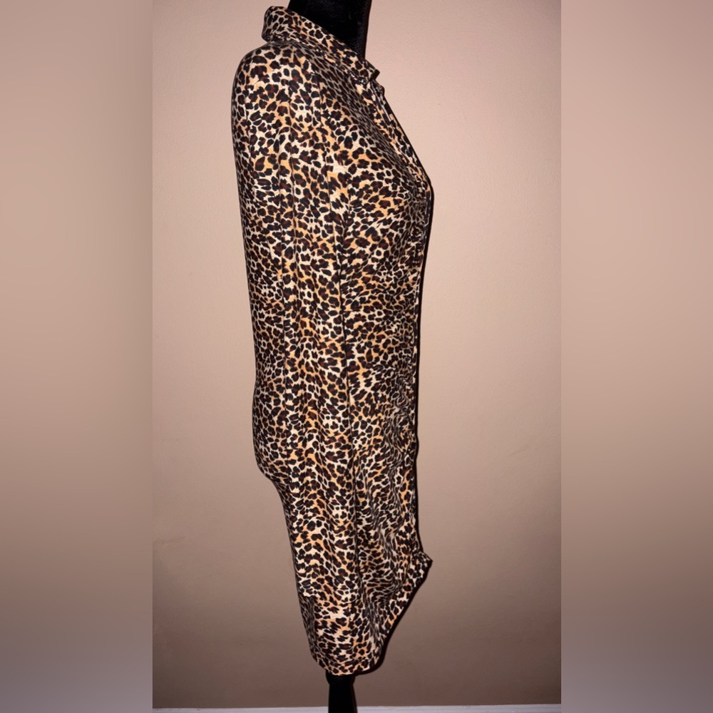 Leopard Print Midi Long Sleeve Collar Cotton Dress with center cinching - Picture 3 of 4